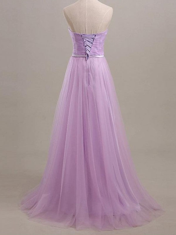 Wholesale A-Line/Princess Sleeveless Sweetheart Floor-Length Sash/Ribbon/Belt Tulle Bridesmaid Dresses